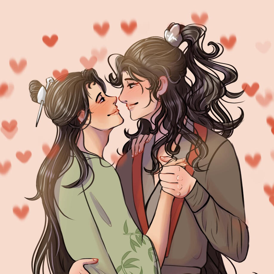 A drawing made by me, of Luo Binghe and Shen Qinqiu looking cute.